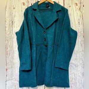 Stylish Wool Teal Button-Up Cardigan Peacoat